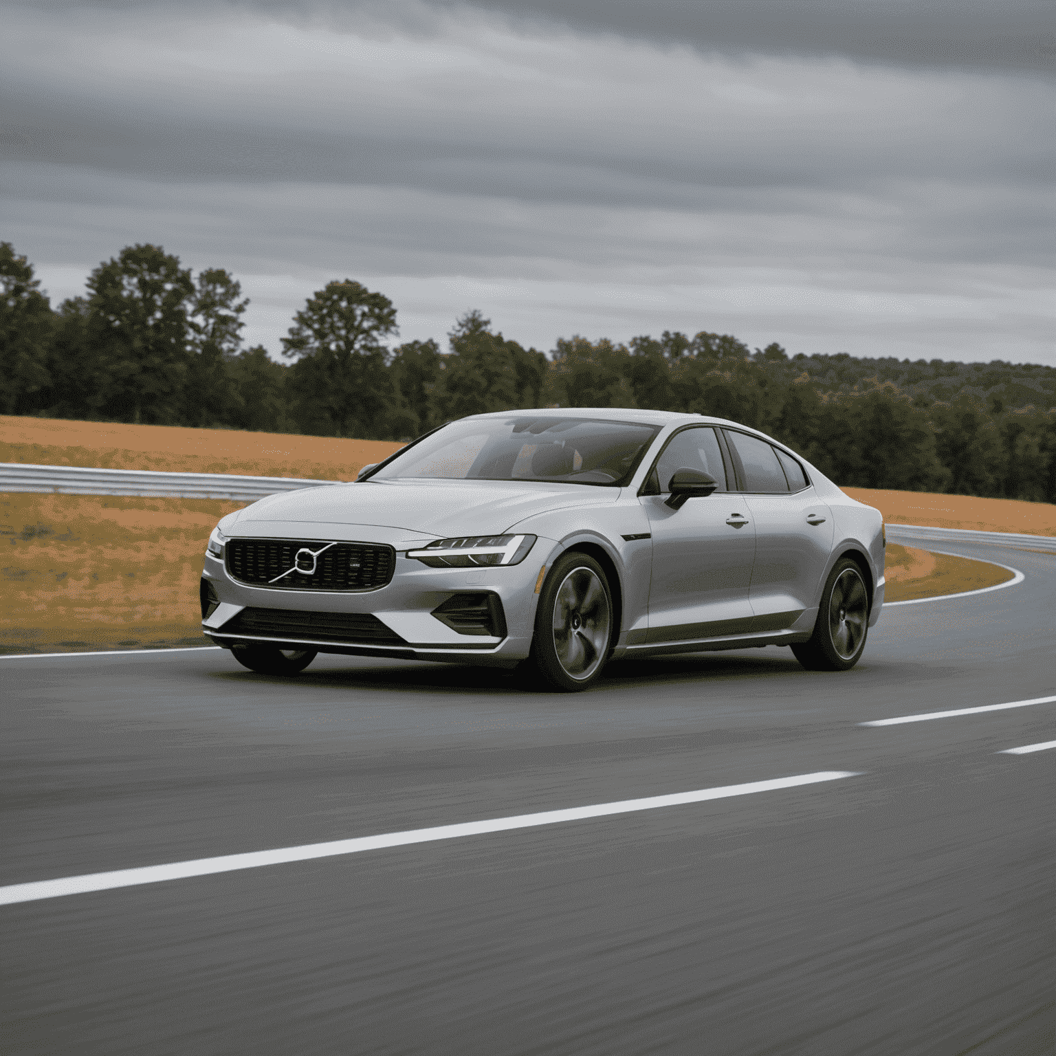 Een slanke Polestar 4 in matte zilvergrijze kleur, gefotografeerd op een circuit met motion blur effecten die de snelheid en dynamiek benadrukken